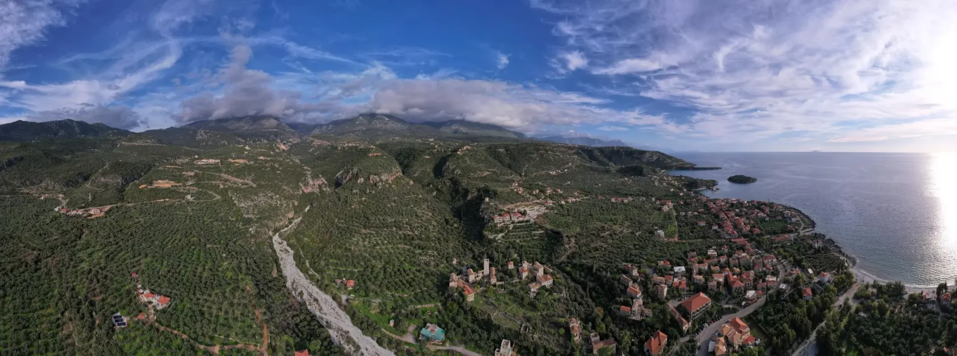 Stone towers of Old Kardamyli seen from above