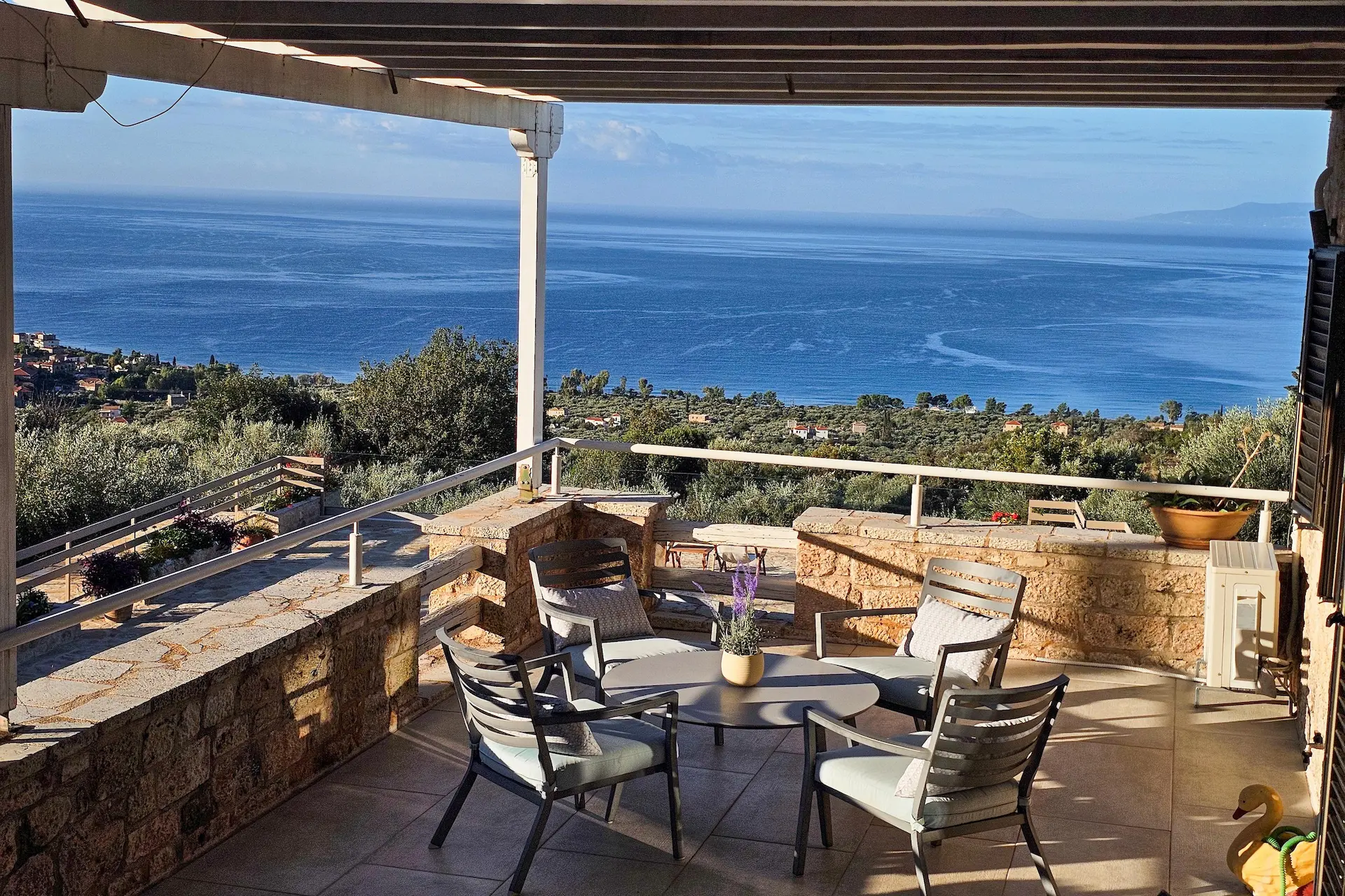 Villa Leonidas Entire Estate balcony view in Kardamyli Greece