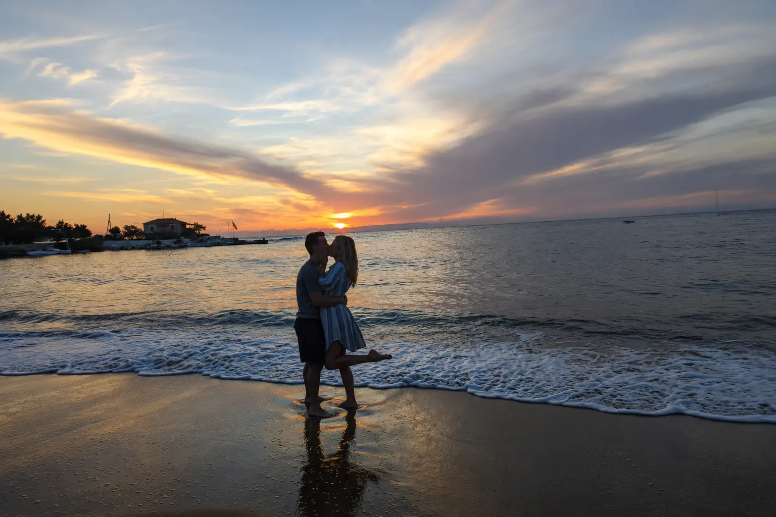 Romantic sunset beach walk in Greece near Kardamyli