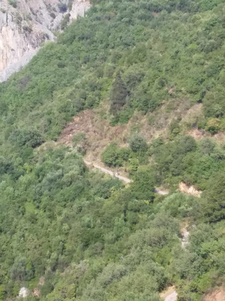 Hiking trail winding through the forested slopes of the Viros Gorge